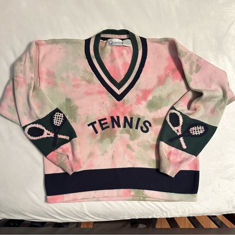 Vintage Pink and Green V-Neck Sweater